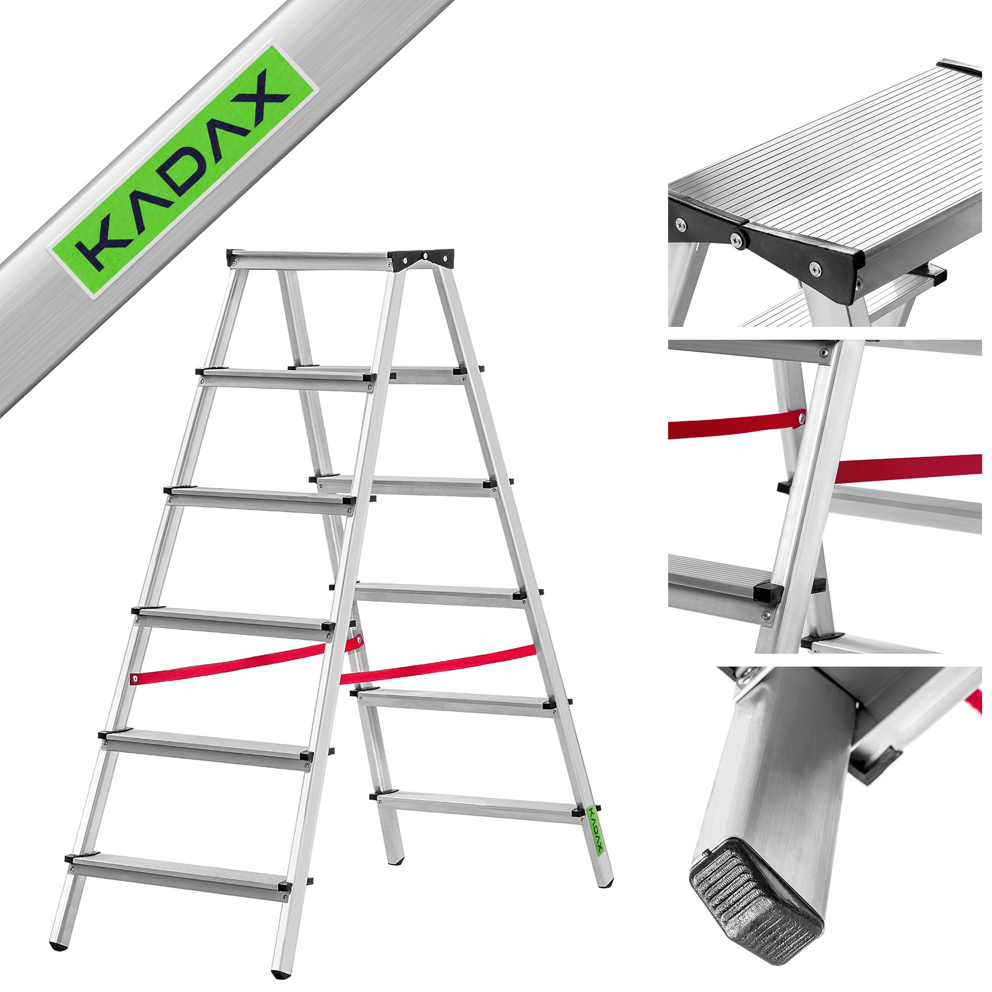 Aluminium Trapladder 3 Treden, Opvouwbare Trapladder Tot 125 Kg Trapladder Met Antisliptreden Dubbelzijdige Aluminium Ladder Vouwladder Huishoudladder