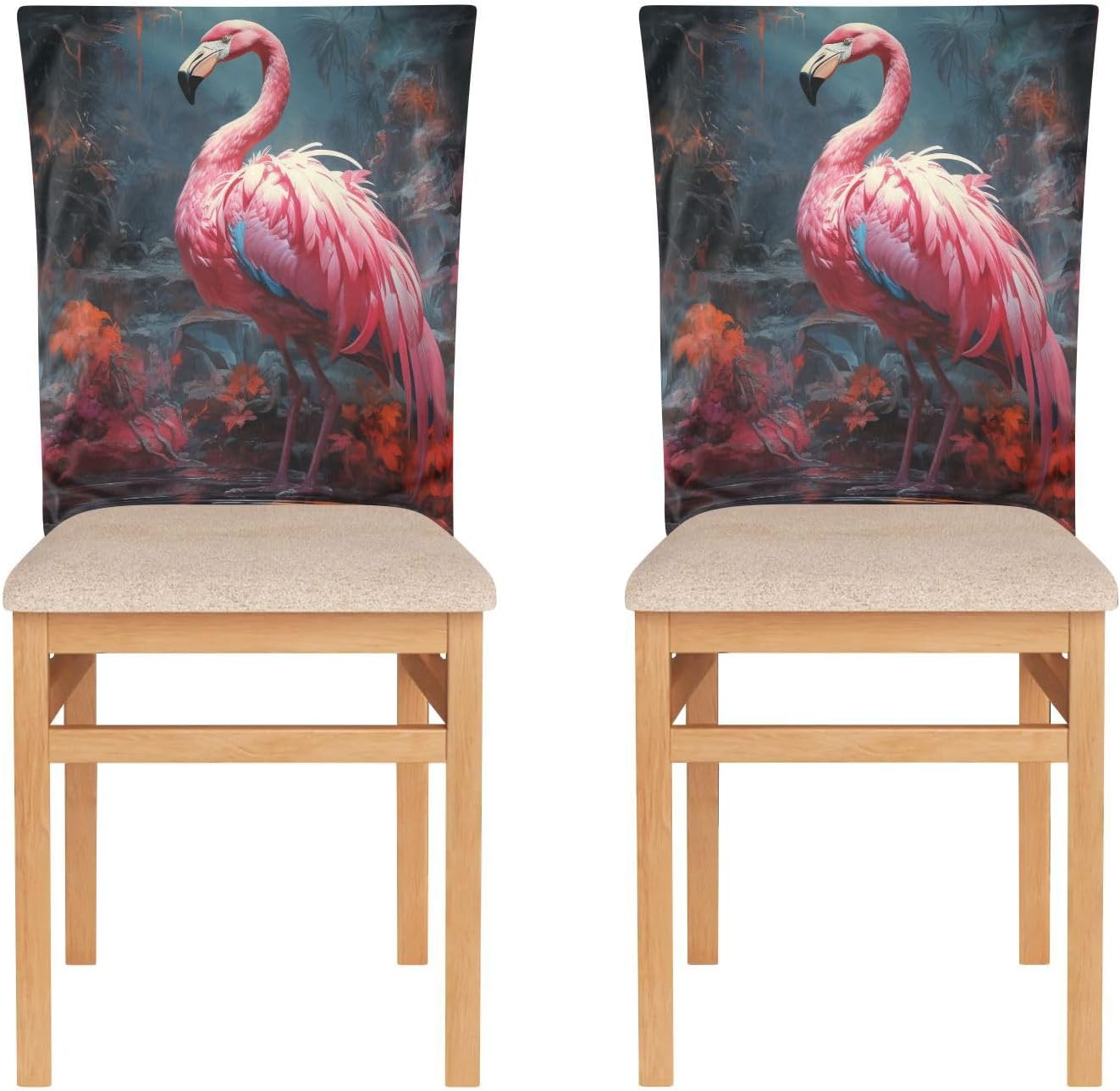 ALAZA Flamingo in The Forest Chair Back Cover Set of 6, Washable Reusable Removable Chair Slipcovers Decorative Chair Cover for Home Kitchen Wedding Party