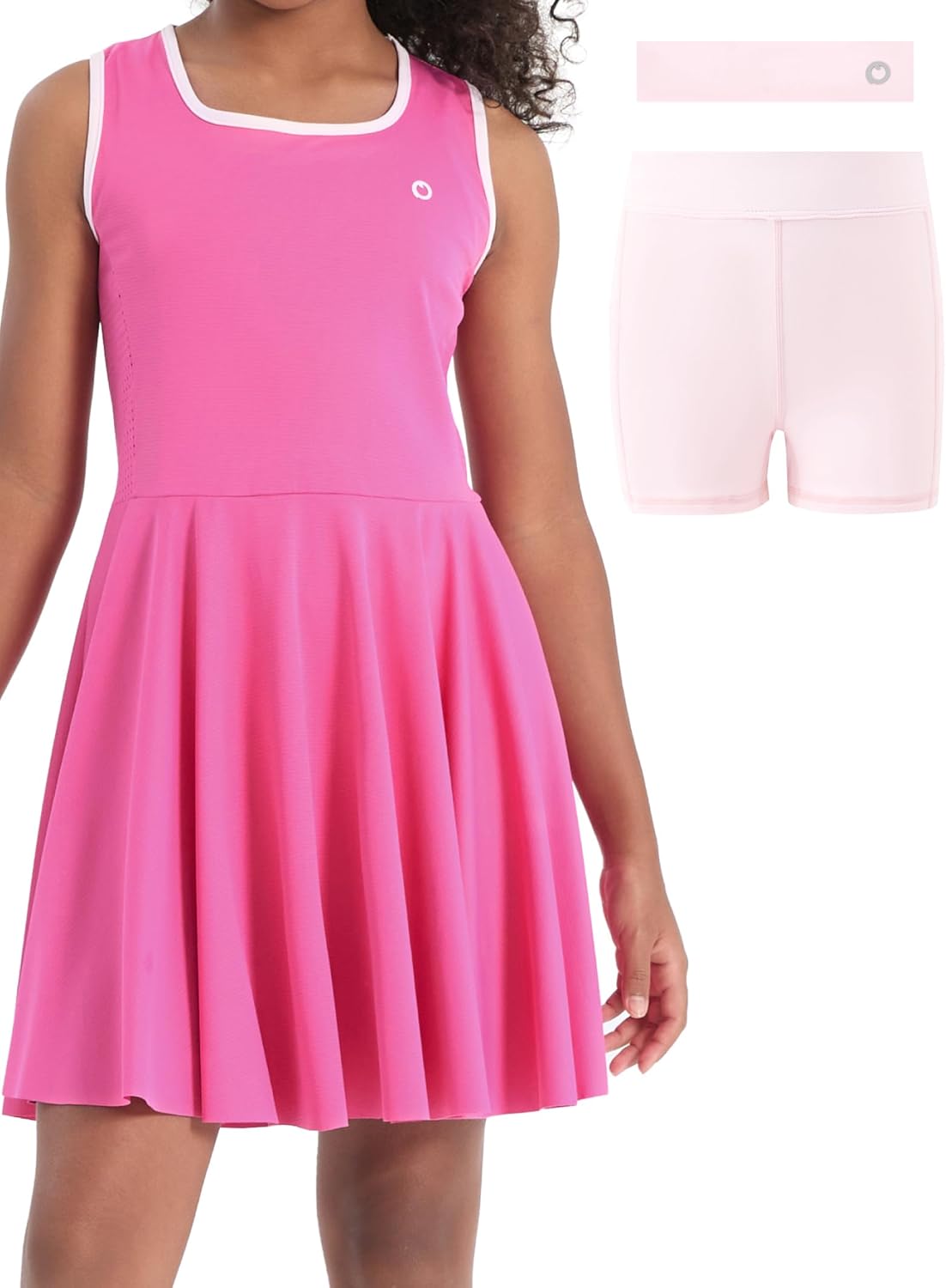 PATPAT Girls Tennis Dress Set, Athletic Dress with Headband & Bamboo Viscose Shorts with Pocket, Outfit for Golf Dance School