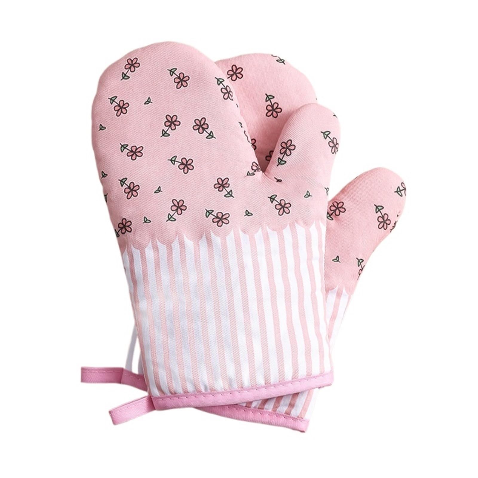Thickened Heat Resistant Kitchen Gloves, High Temperature Insulated Gloves, Oven & Microwave Safe for Baking & Cooking(Pink flowers)