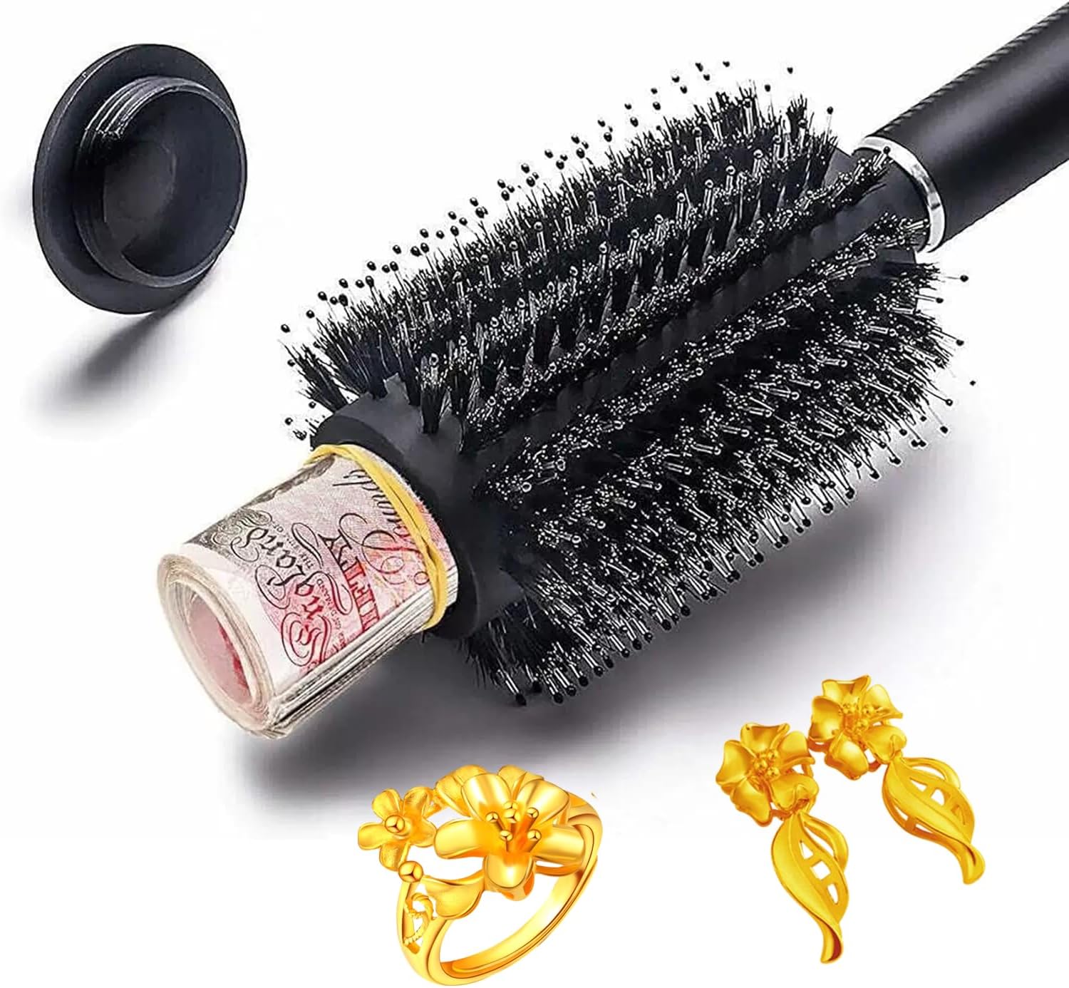 Hair Brush with Hidden Storage Diversion Safe for Jewelry Cash and Valuables Discreet Secret Removable Lid Perfect for Home and Vacation Use Black Color New Version image 2