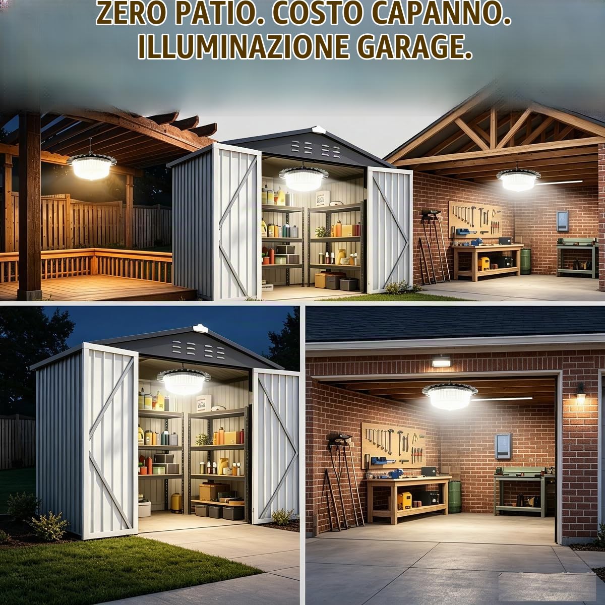 Lampade solari interne per capannoni, lampada solare con sensore di movimento a 4 modalità luminose, lampada sospesa solare per esterni impermeabile con telecomando, ideale per capannoni, gazebo
