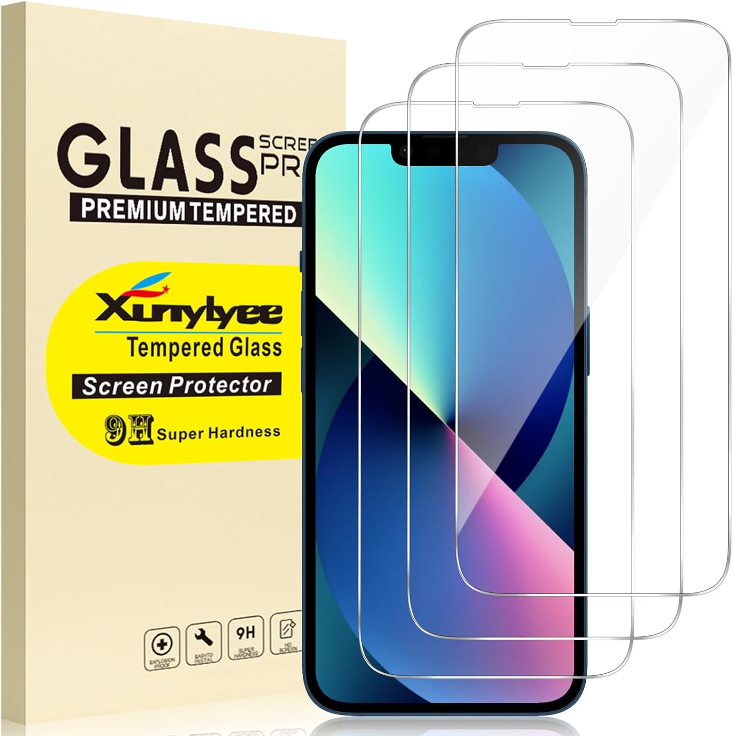 3-Pack, XunyLyee Screen Protector for iPhone 13/13 Pro/iPhone 14/ iPhone 16e 2025 6.1 Inch Tempered Glass Film Bubble Free