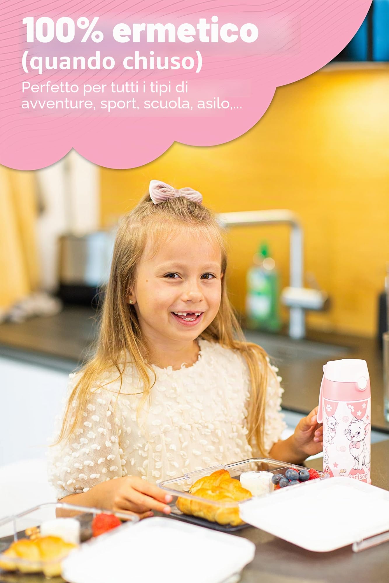 Borraccia Termica Bambini 350ml Acciaio Inox con Cannuccia Senza BPA Jarlson CHARLI