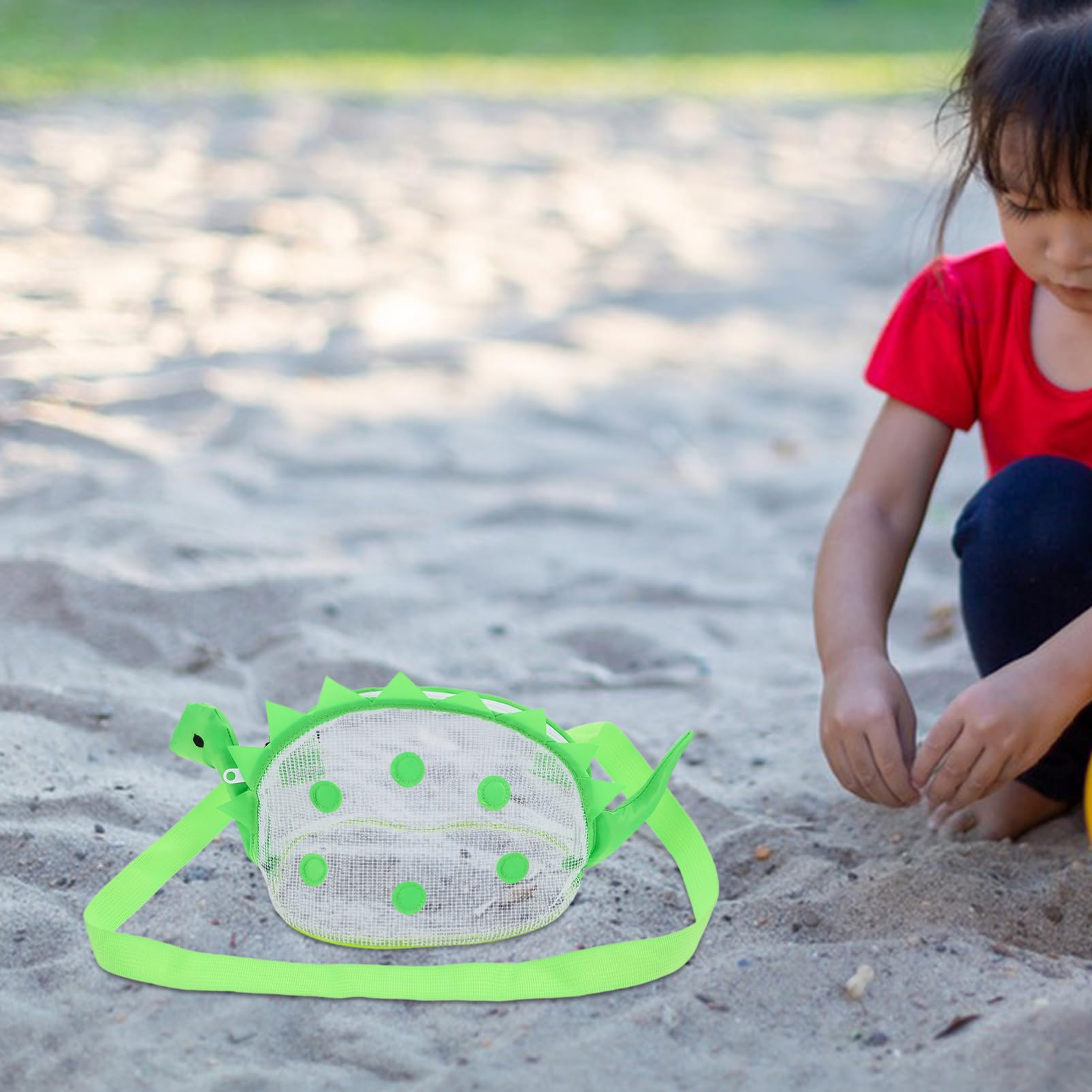 SAFIGLE Dinosaur Design Boys and Girls Beach Bag Mesh Storage for Toys Shells Large Capacity Portable Shoulder Straps for Boys and Girls