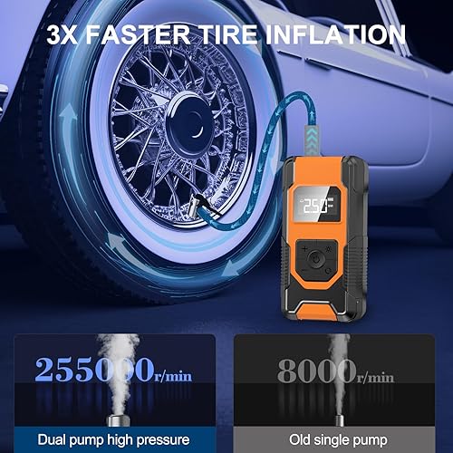 Miniatura 4 de Compresor de aire portátil para inflado de neumáticos, bomba de aire inalámbrica recargable de 160 PSI para neumáticos de automóvil con pantalla LCD