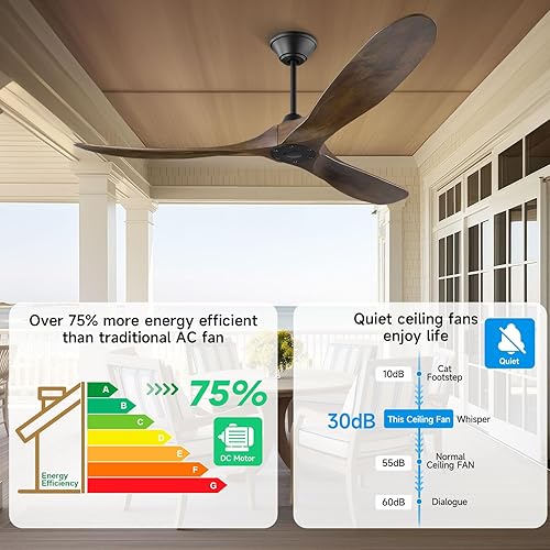 Miniatura 3 de Ventiladores de techo para exteriores de 52 pulgadas, 3 cuchillas, ventilador de techo moderno para interiores, sin luz, ventilador de techo remoto