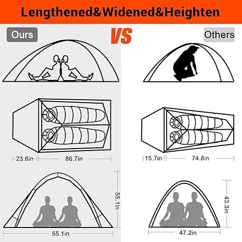 Miniatura 2 de 2 Person Camping Tent with 3 Aluminum Alloy Poles, 4 or 3 Season Waterproof Tent, Double Layer,Easy Setup, 2 Doors for Outdoor