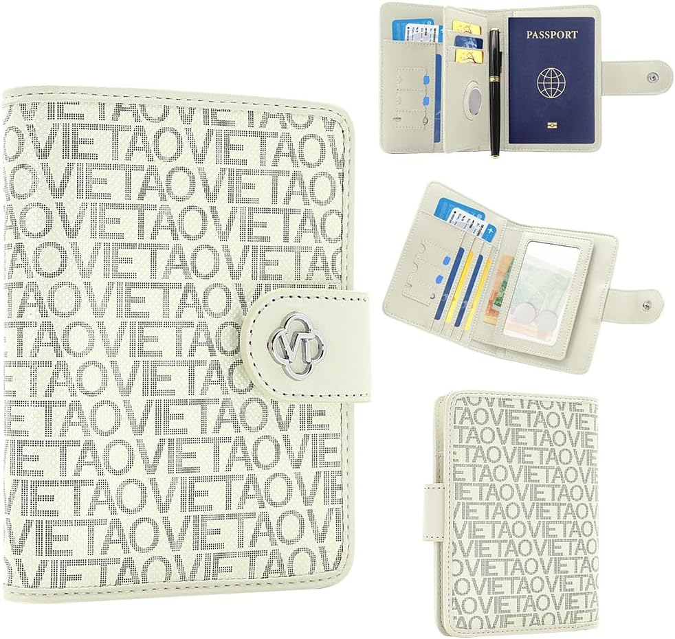 Passport Holder Wallet Bag with AirTag Holder, Card Slots and Passport Solt Ticket Cash Solt, Photo Solt Sim Card Pen Slot.White