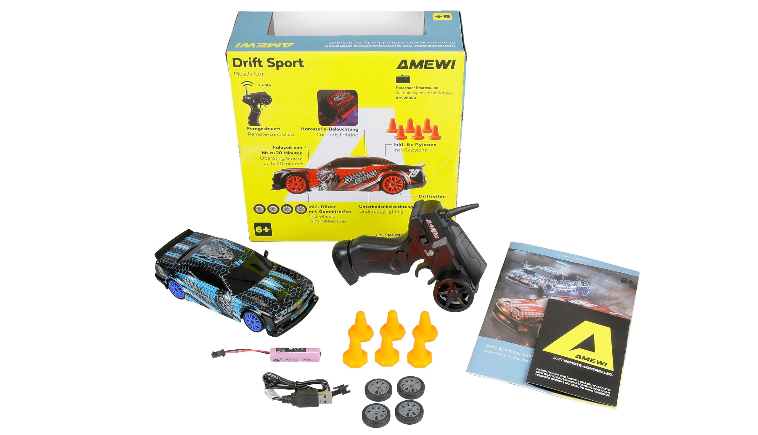 Remote Controlled Drift Sport Muscle Car with Underbody Lighting 4WD 1:24 RTR Blue Children from 6 Years