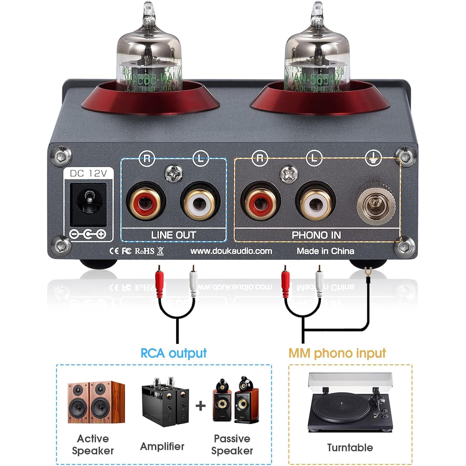McbeAn Audio Preamplifier, Mini Vacuum Tube Phono Preamplifier, Retro Warm Sound, for Turntable Phone/PC/MP3/TV Home Stereo Headphone Amplifier