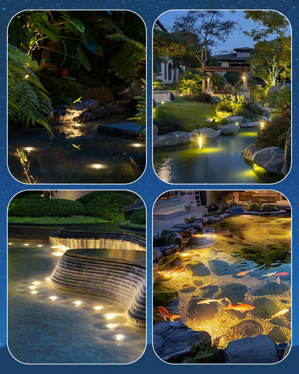 Niederspannung Teichbeleuchtung Unterwasser Licht mit UL-Cord, IP68 Wasserdicht LED Poolbeleuchtung, Warmweiß 2700K Gartenteich LED für Pool Wasserfall Beleuchtung (Transformator nicht enthalten)