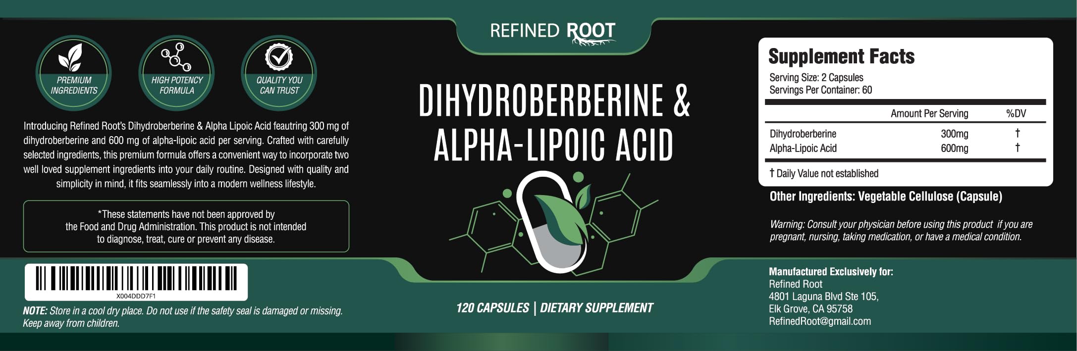 Refined Root Dihydroberberine 300mg with Alpha Lipoic Acid 600mg Supplement - Extra Strength Berberine Supplement with Alpha-Lipoic Acid (ALA) - Advanced Dihydroberberine for Optimal Health — Amazon image 7