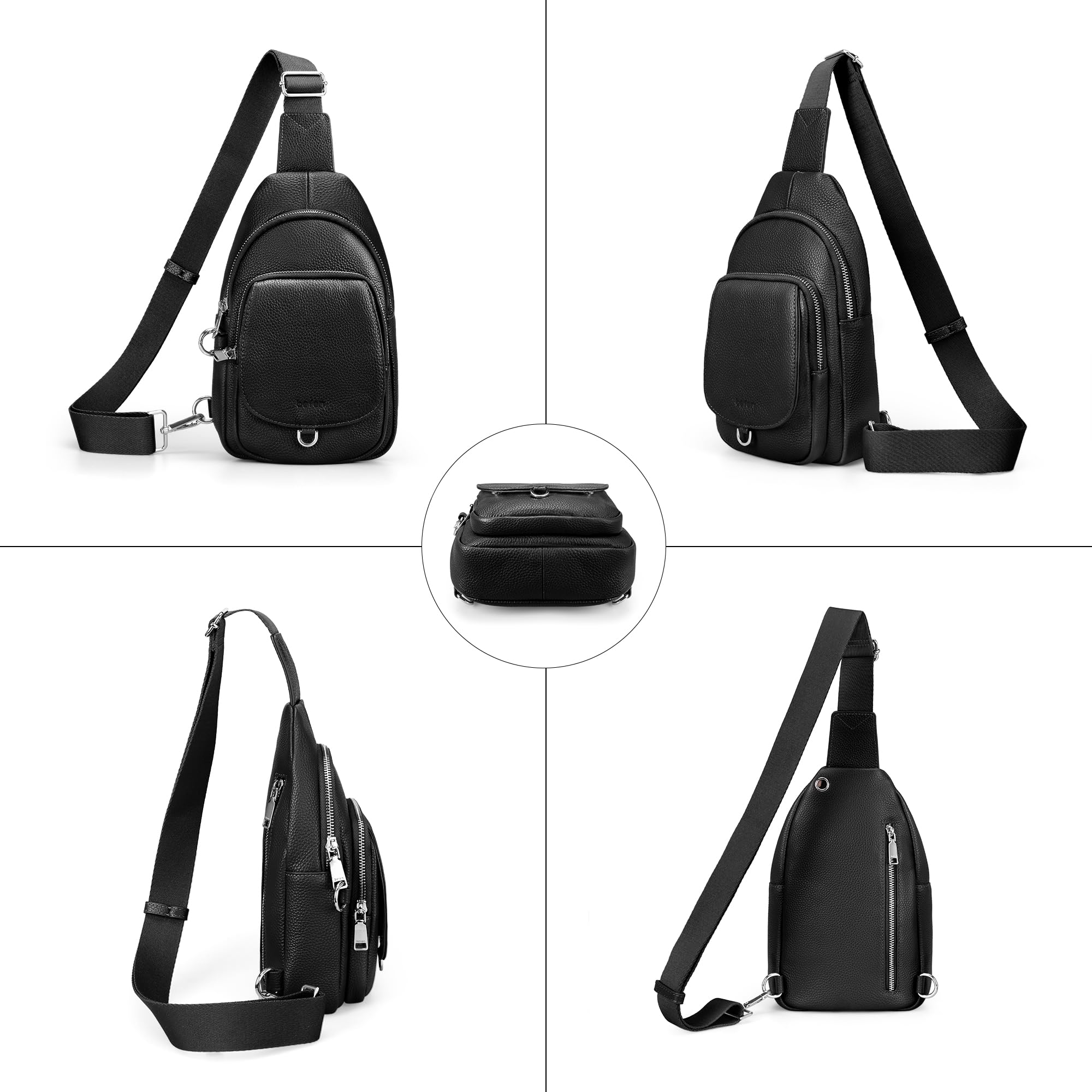 befen Antykradzieżowa torba na ramię z prawdziwej skóry dla kobiet, RFID, mała torba crossbody, torba na klatkę piersiową, skórzana saszetka na podróż
