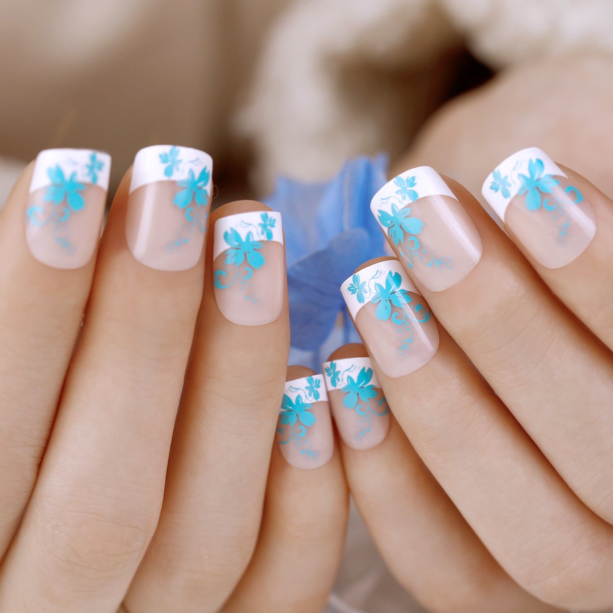 Amazon.com : ArtPlus 24pcs Preglued Blue Butterfly 58061 Press on Fake Nails  Full Cover with Super Adhesive Tabs Glue on Medium False Nails Set : Beauty  & Personal Care