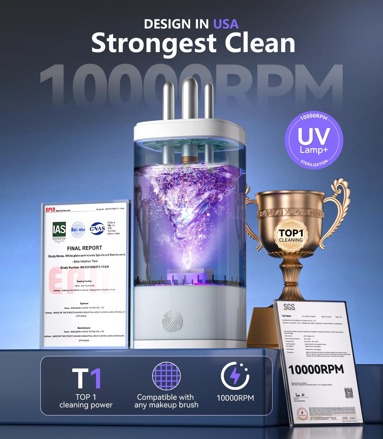 2026 Upgrade Makeup Brush Cleaner Machine【NO.1-12X Cleaning Power】Electric Makeup Brush Cleaner【SGS Certified - 10000RPM Turbo Motor】Sonic Vortex Cleaning Tech, Suitable for All Brush Brushes，White