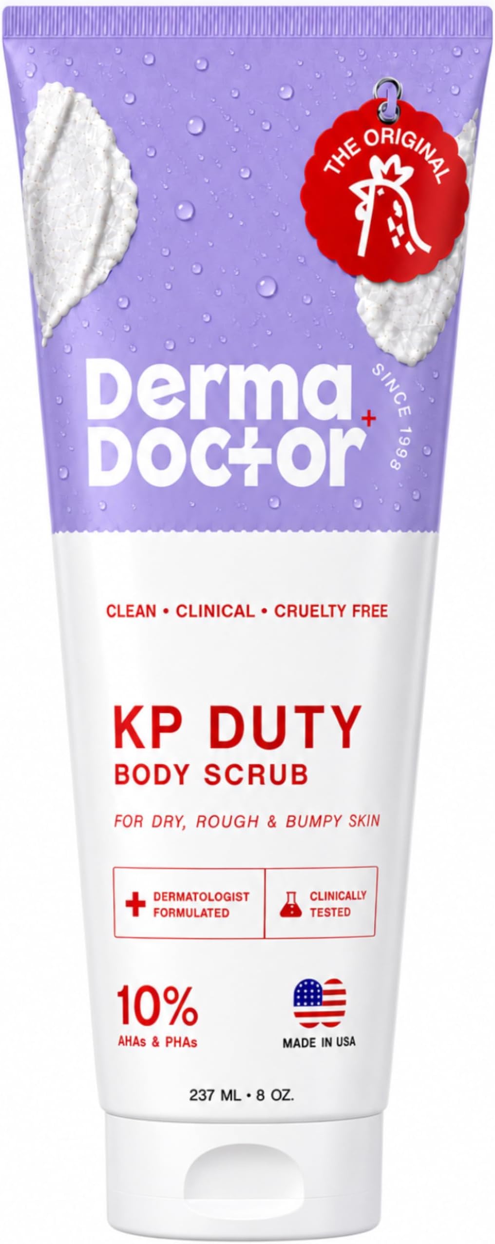 DERMAdoctor KP Bump Eraser Body Scrub for Keratosis Pilaris, 8 Fl oz | Dermatologist-Formulated 10% AHAs + PHAs for Strawberry Skin, Chicken Skin, Rough Patches & Uneven Texture, Arms & Thighs