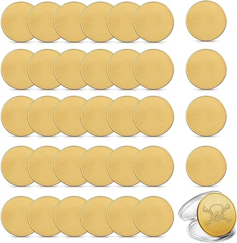 Yinkin 30 monedas de desafío en blanco para grabar en blanco monedas roscadas bordes de 1.575in con caja de protección acrílica, moneda de estampado