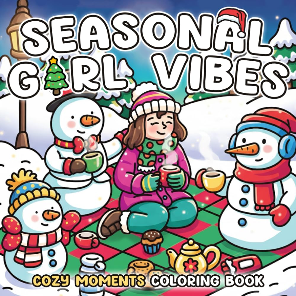 Seasonal Girl Vibes: Celebration Coloring Pages Featuring Festive Girl Scene Illustrations for Teens and Adults Relaxation and Fun