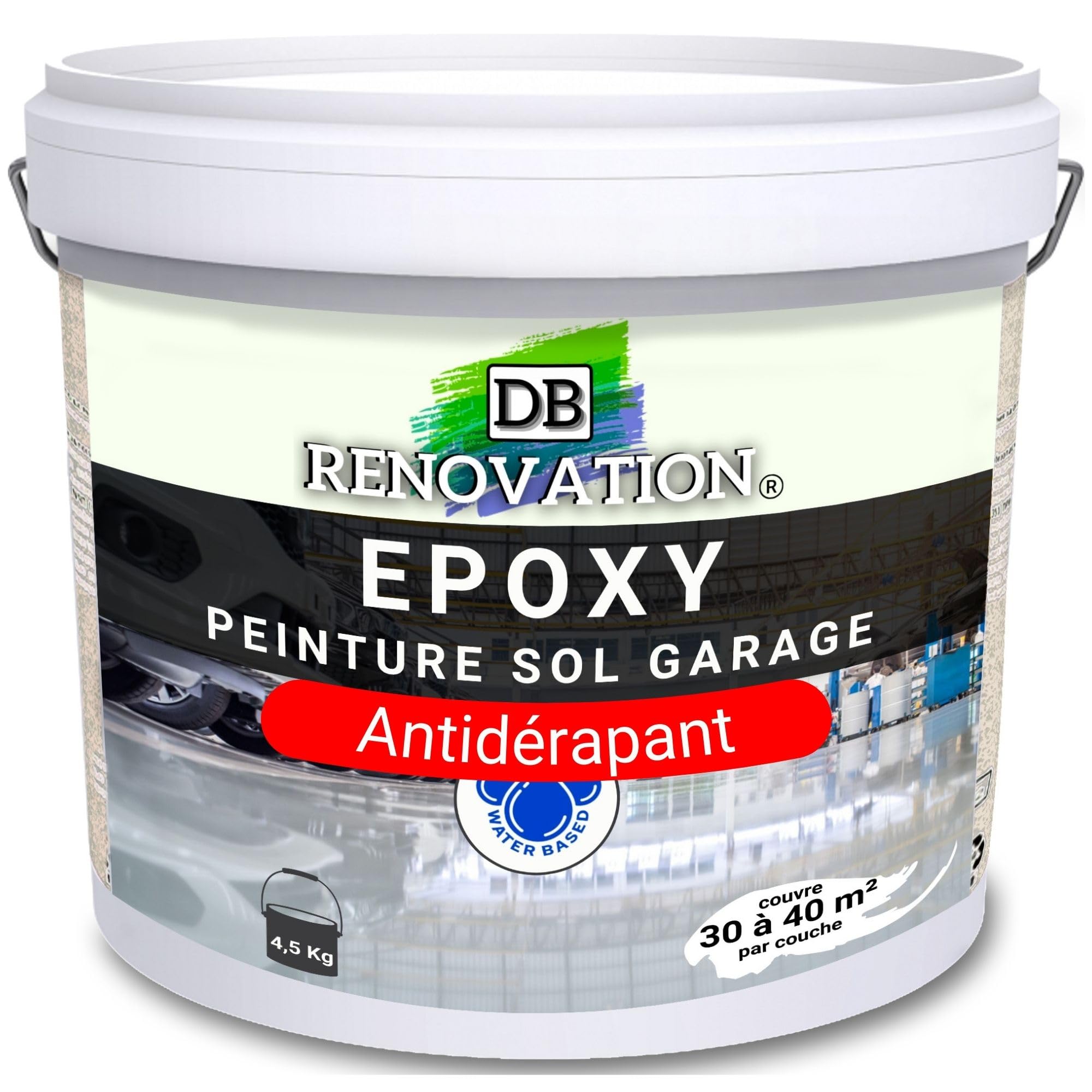 Kit Antidérapant Peinture Résine Epoxy sol béton + Sable de quartz - Gris anthracite 5KG pour Garage - Trafic intense