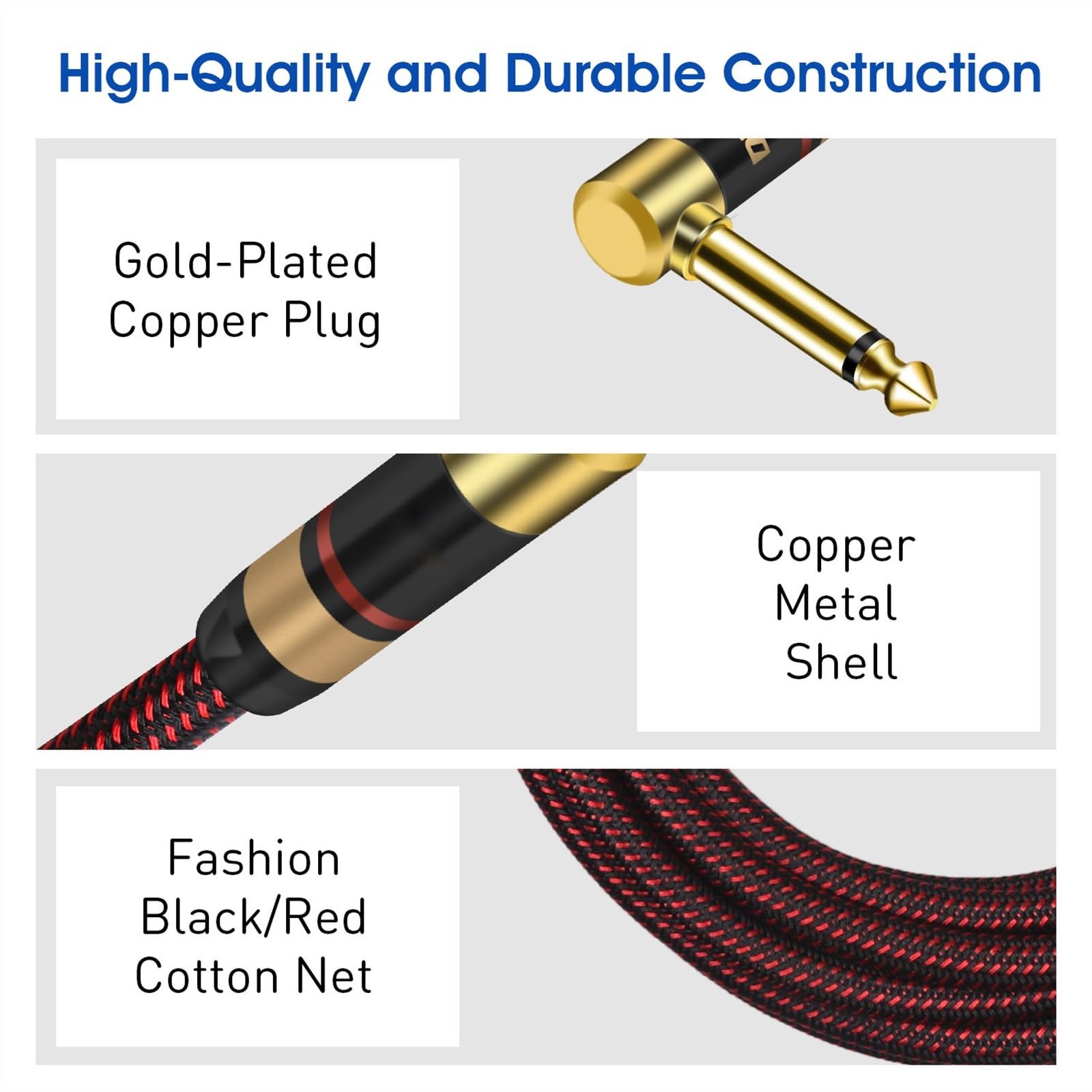 akcesoria do gitary 6.5mm Do 6.5mm Gitarowy Kabel Audio 6.35mm 1/4 Cal Męski Na Męski Kabel Krosowy Instrumentu Do Gitary (Color : B-1m)