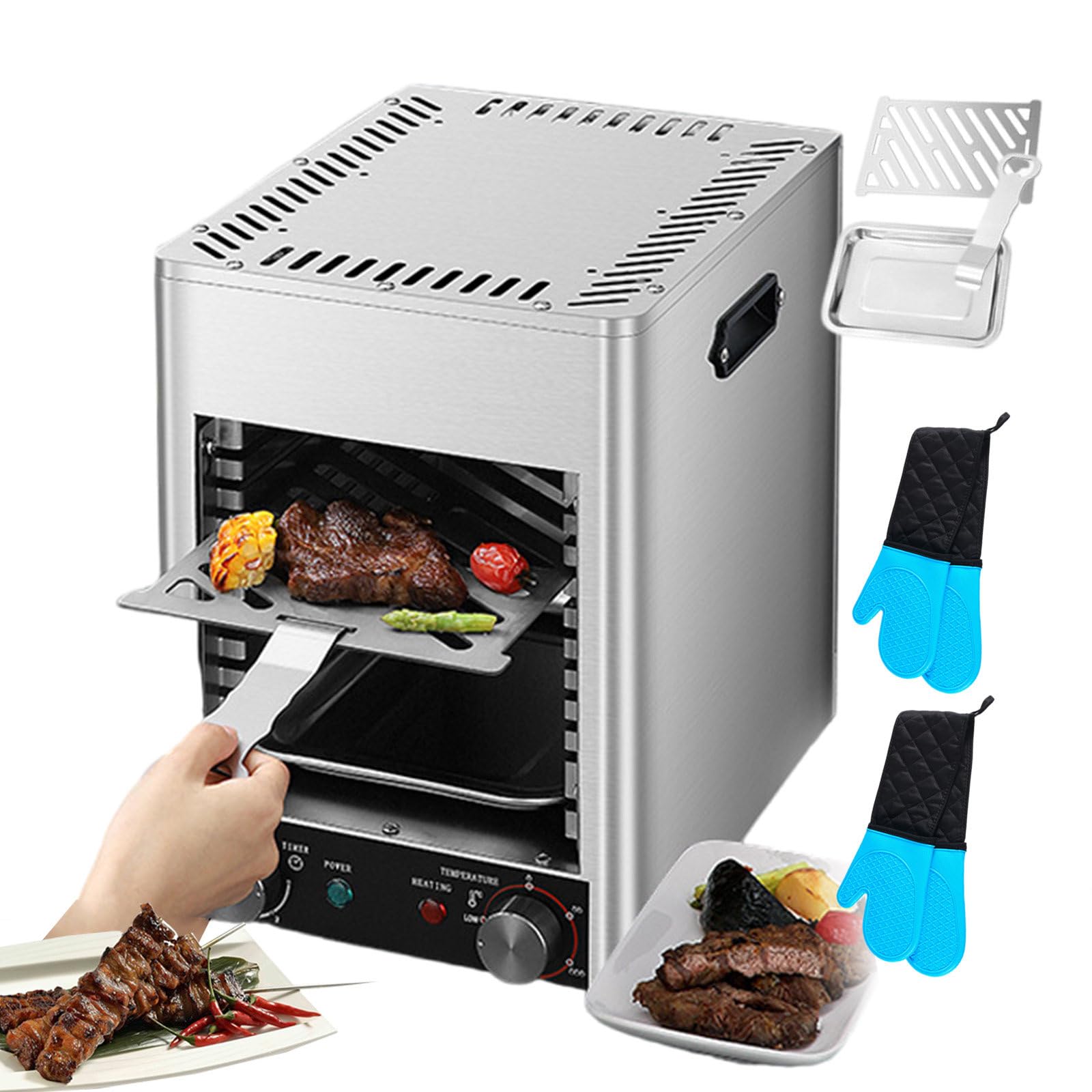 Parrillas eléctricas Teppanyaki, horno comercial para carne, 1700 W/parrilla eléctrica, parrilla para encimera de barbacoa (con 2 guantes, parrilla y bandeja)