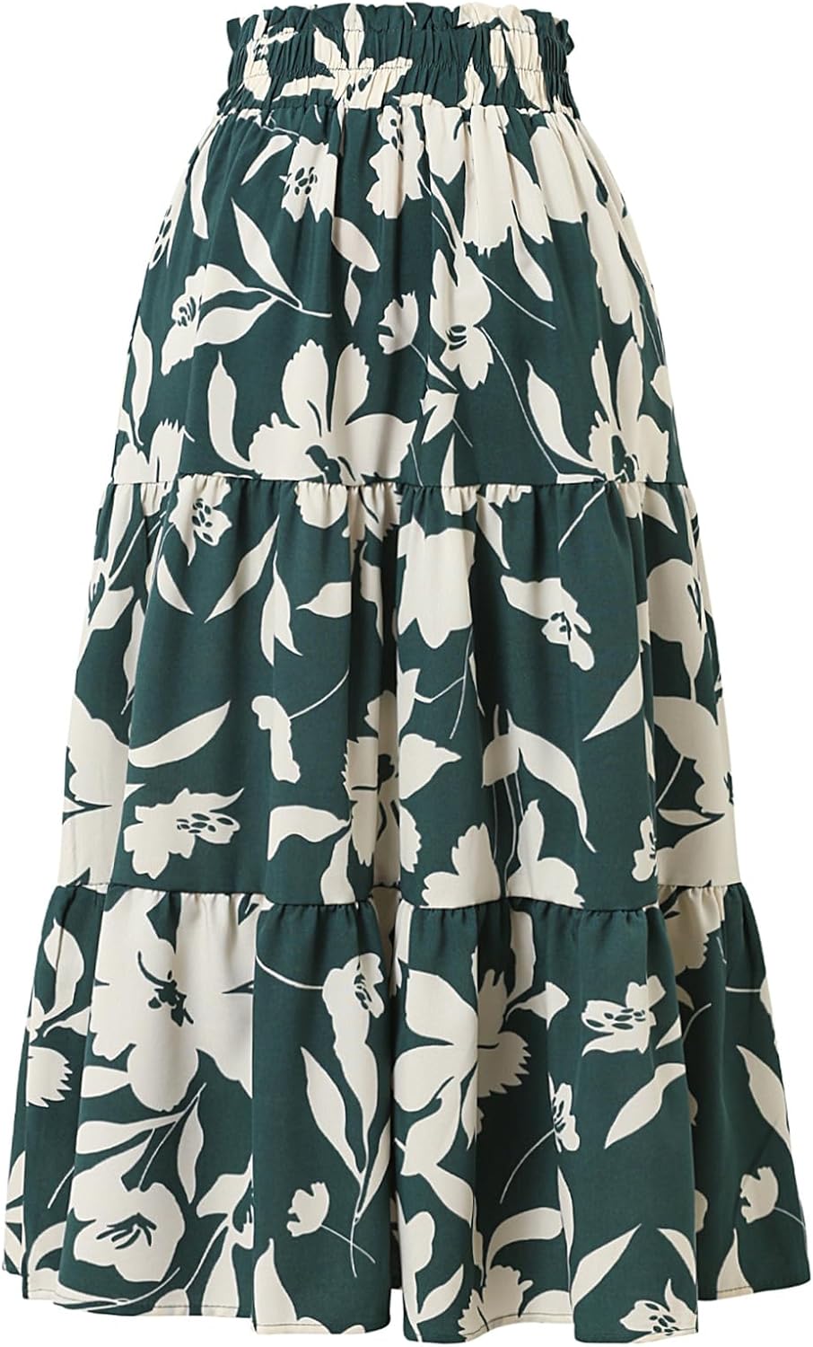 Women's Floral Tiered Midi Skirt Elastic Waist Dressy Casual A-line Summer Boho Skirts - Image 2