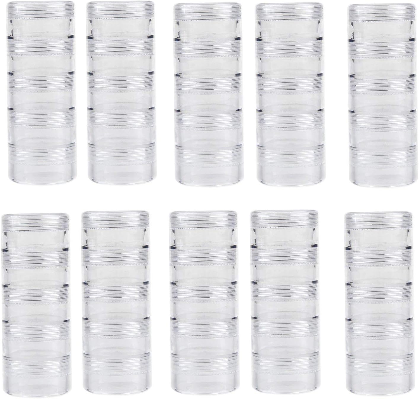 TDOTM 5 Layer Cylinder Stackable Transparent Round PS Plastic Storage Container Box Super Clear Accessories Organizer Box for Beads Crafts Other Small Items (10 Column Combination Sale)โฆ