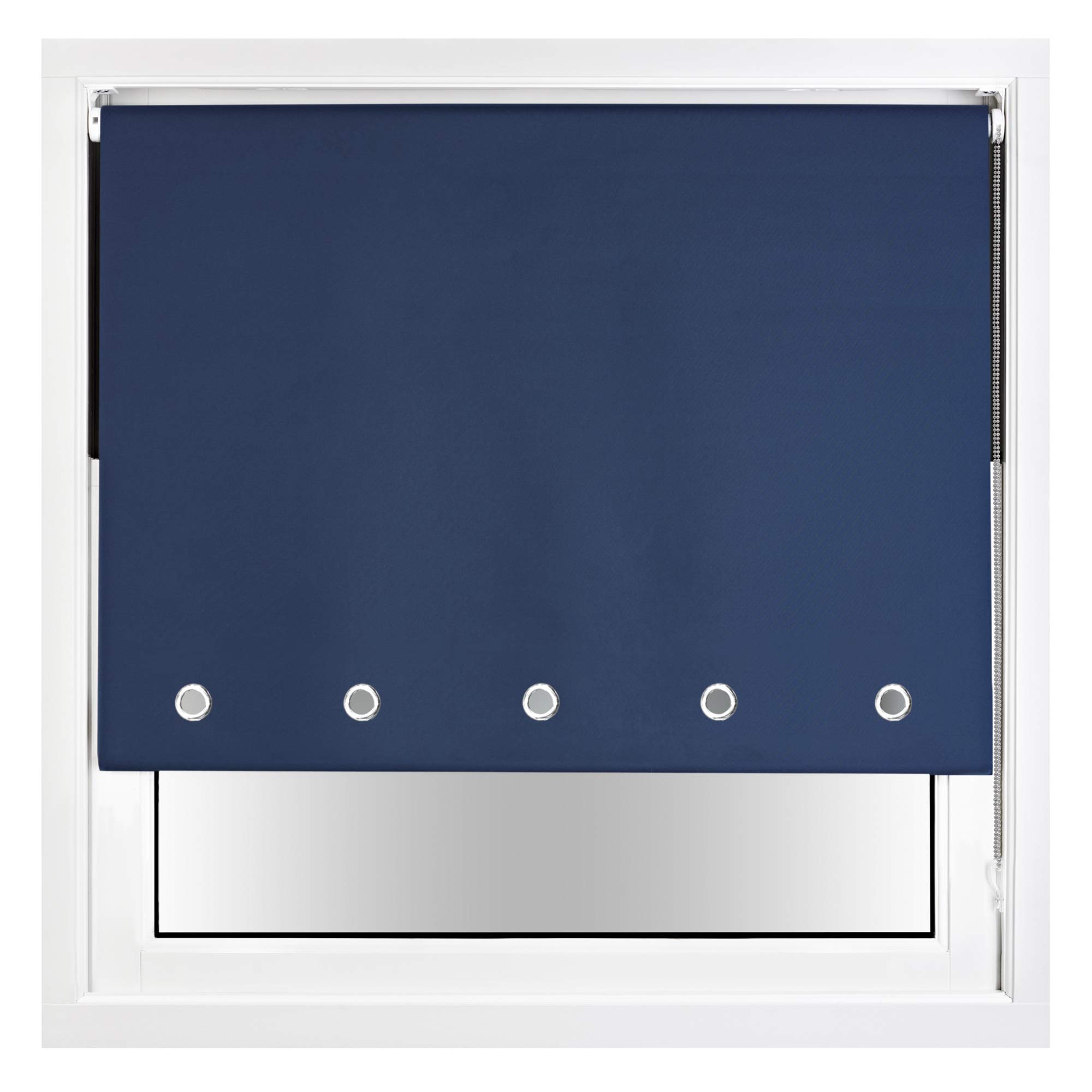 FURNISHED Blackout Roller Blind with Round Eyelets & Metal Fittings Trimmable - Navy Blue, 135W x 165H cm