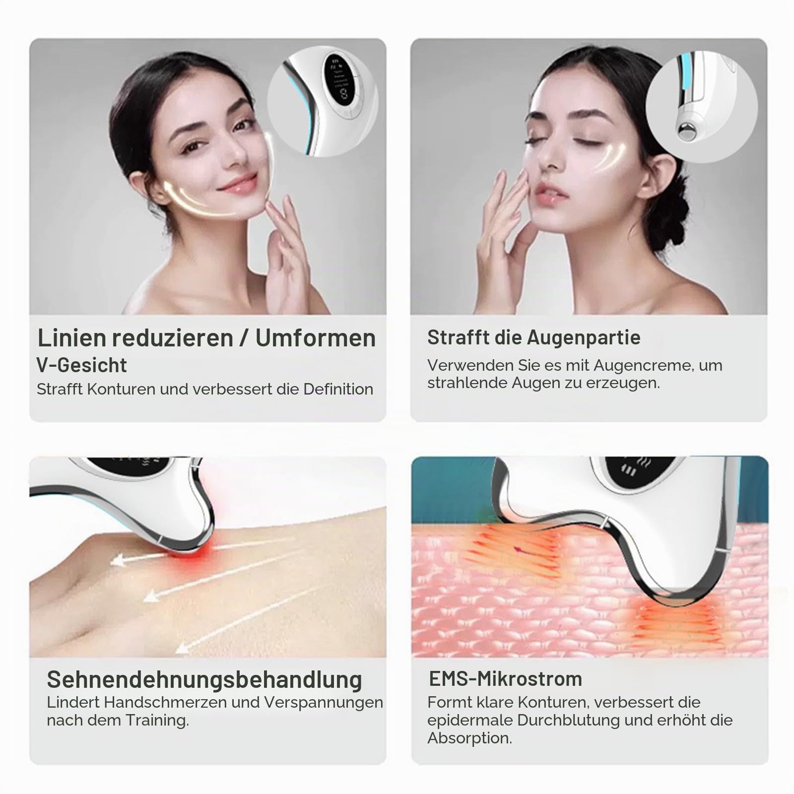 EMS Gua Sha Elektrisch, Gesichtsmassagegerät mit Wärme & Vibration & LED Blau/Gelb/Rot Licht, 4 Modi 9 Intensitätsstufen Massager Gerät Für Gesicht Hals Anti Falten, Anti Aging, Face Lifting
