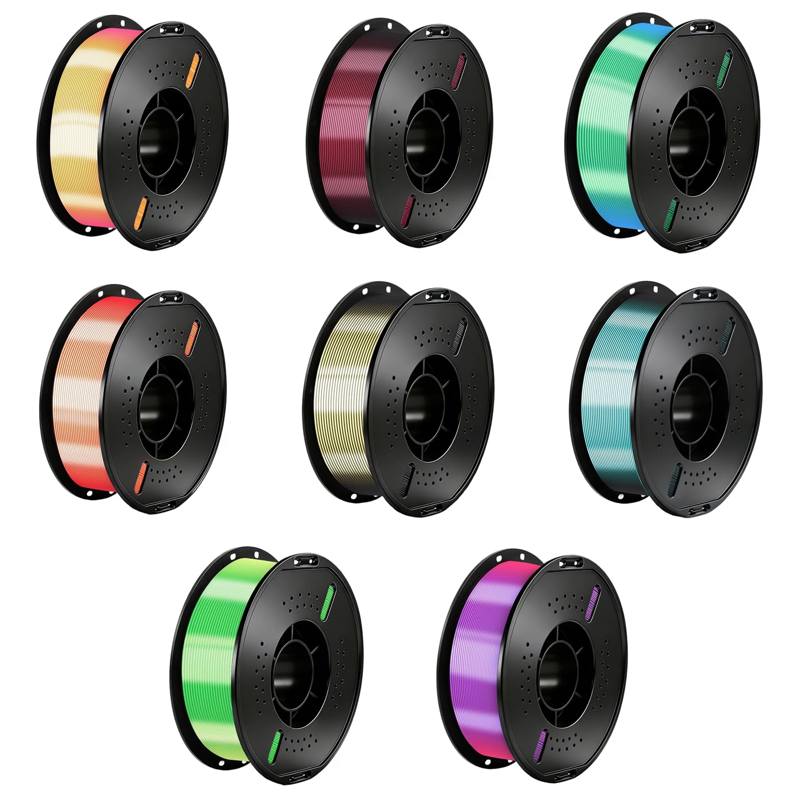 Filamento de impresora 3D de seda de doble color, filamento de carrete de 1.75 mm de 1 kg para impresión de alta velocidad E