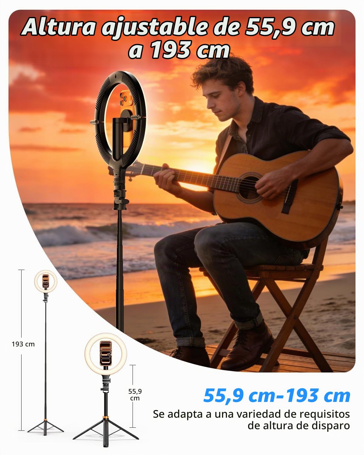 CloudValley Aro de Luz Magnético 10" con Trípode 76", Trípode para Teléfono con Luz Recargable 5000mAh, LED Plegable con 3 Modos & 10 Niveles de Brillo para Maquillaje, Selfies, TikTok