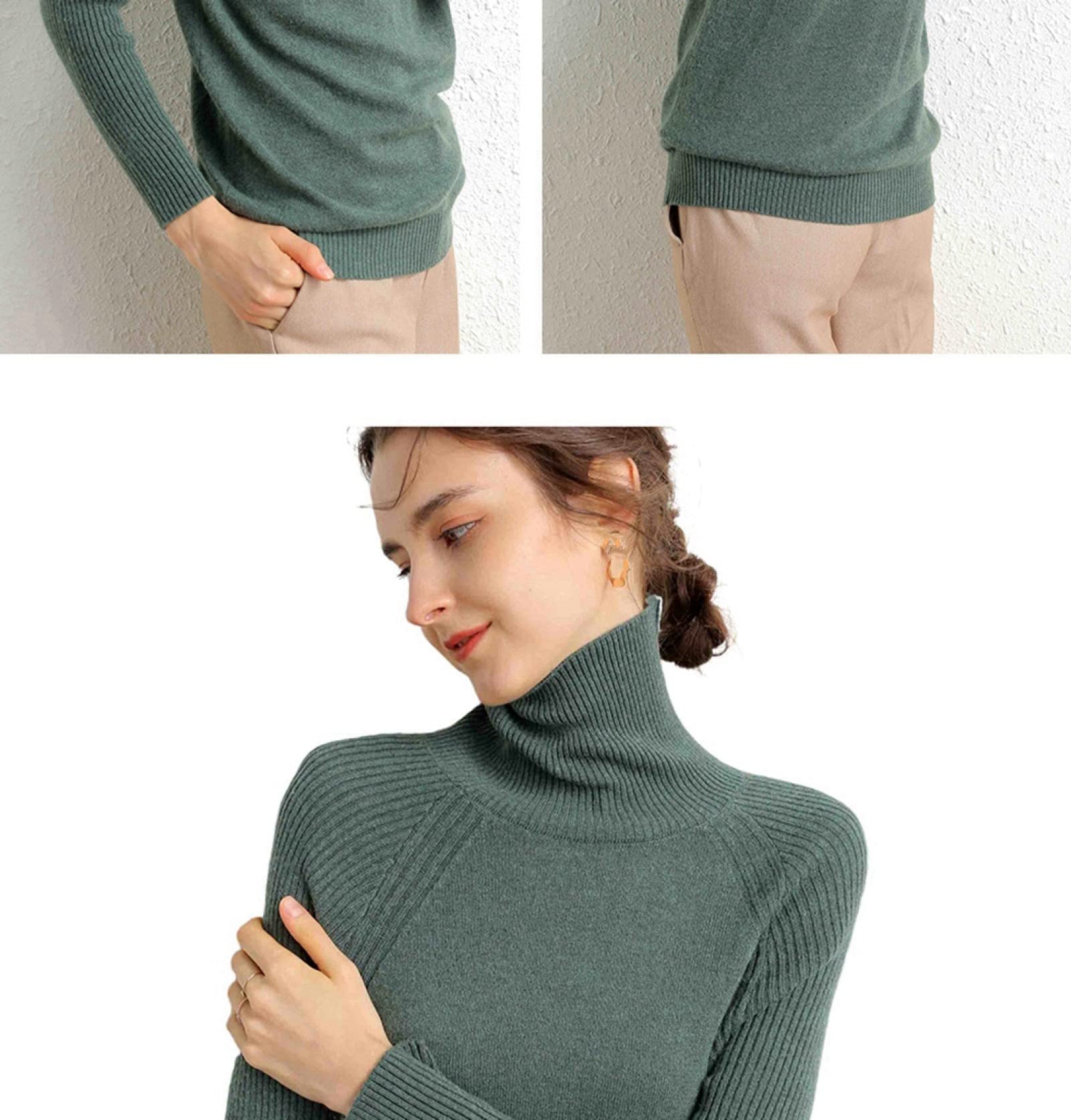 Suéter para Mujer,Señoras Elegantes Suéter De Cuello Alto 100% Cachemir Moda Color Sólido Tejido De Punto Delgado Suéter Delgado Otoño E Invierno Estiramiento Suéter De Calle Informal De Man
