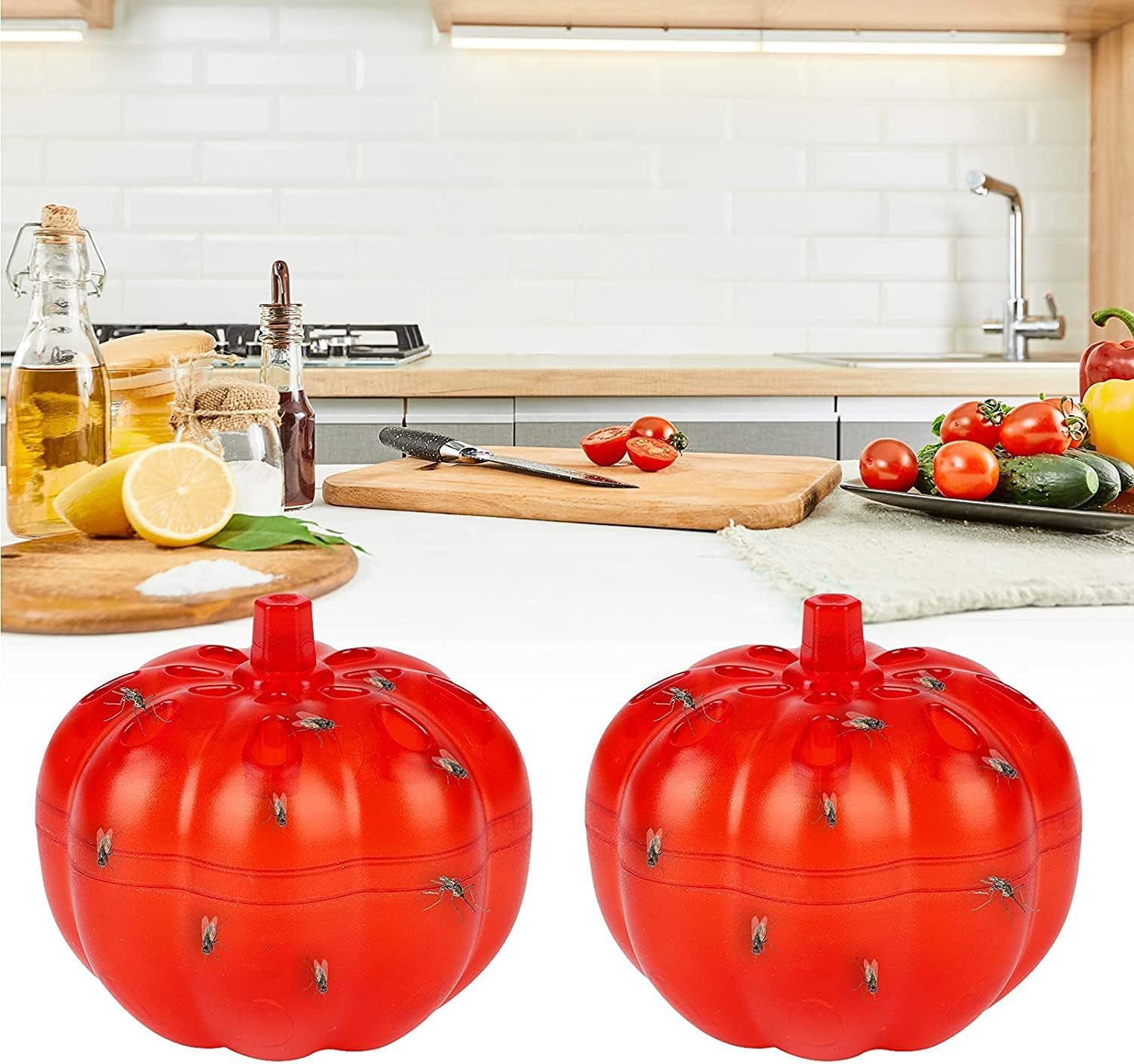 Fruit Fly Traps Indoor, for Indoors and Kitchen Small and Flexible Easy to Carry, Small Pumpkin Fruit Fly Trap for Home Against (2pcs)-image-9