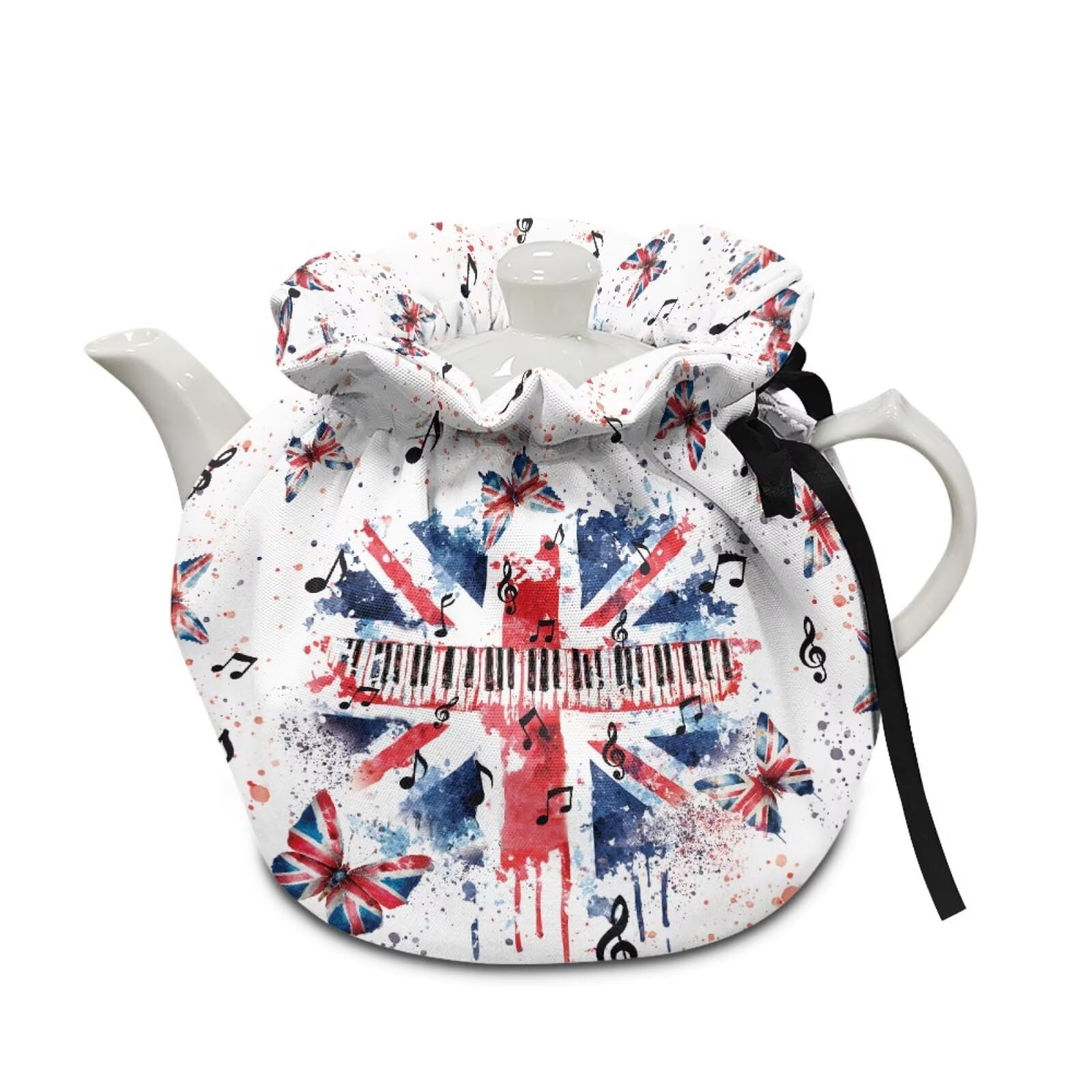 Poceacles Tea Cosy Keep Warm Post Teapot Protective Cover Insulated Tea Kettle Dust Cover for Teapots Breakfast Pot Tabletop, Watercolour Union Jack Butterfly Musical Note