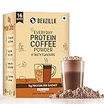 Bevzilla Everyday Protein Instant Coffee Powder Sachets |160 GM(16x10g)| 5g Protein Each | Arabica Coffee | No Added Sugar | Hot & Cold Coffee Premix for Energy & Fitness