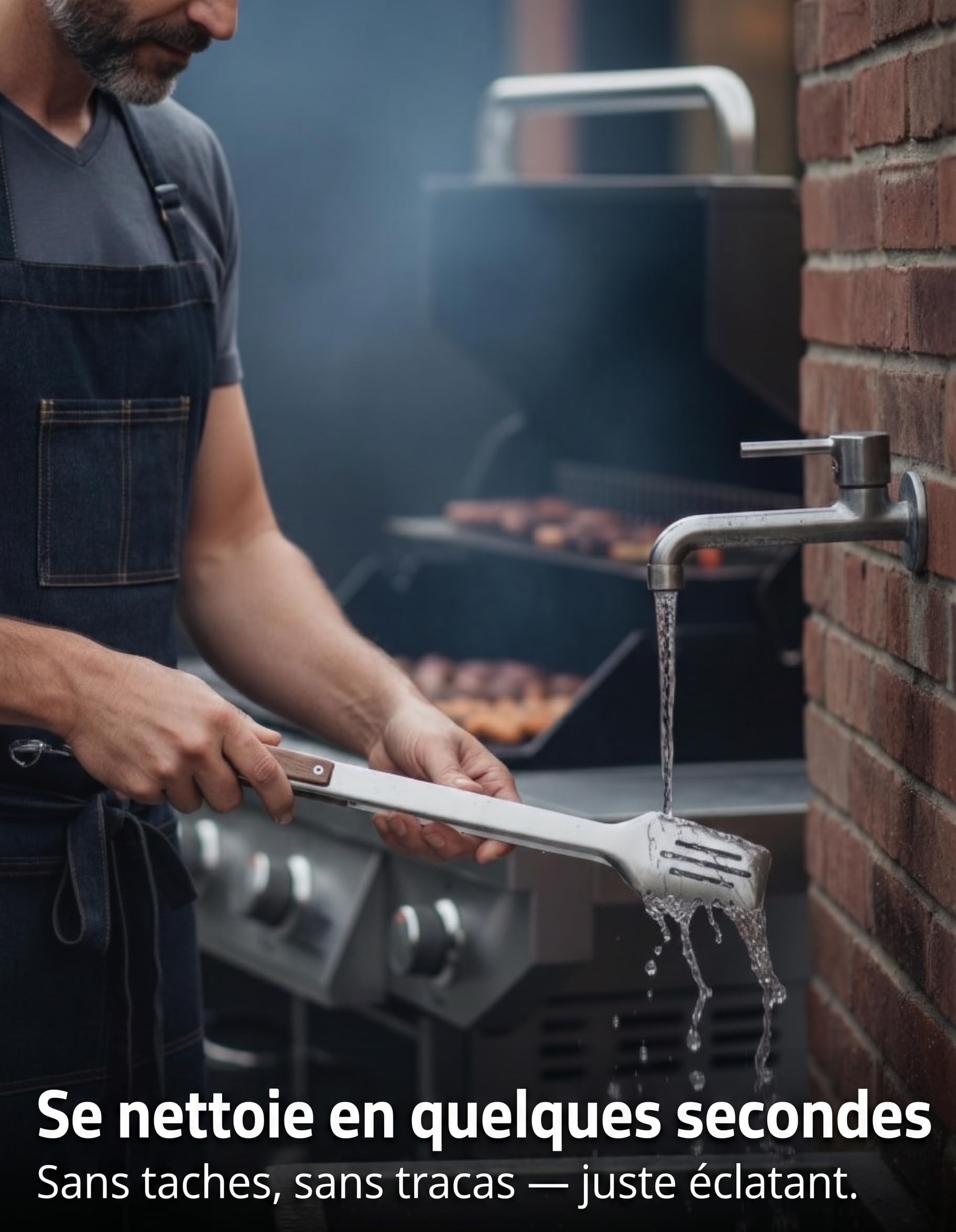 Pince Barbecue 43 cm Acier Inoxydable 304 - Pince Grillade Extra-Longue avec Manche Bois de Noyer, Embouts Dentelés Fentes, Anneau Verrouillage et Crochet, Pochette Cadeau Incluse - Stone & Clark