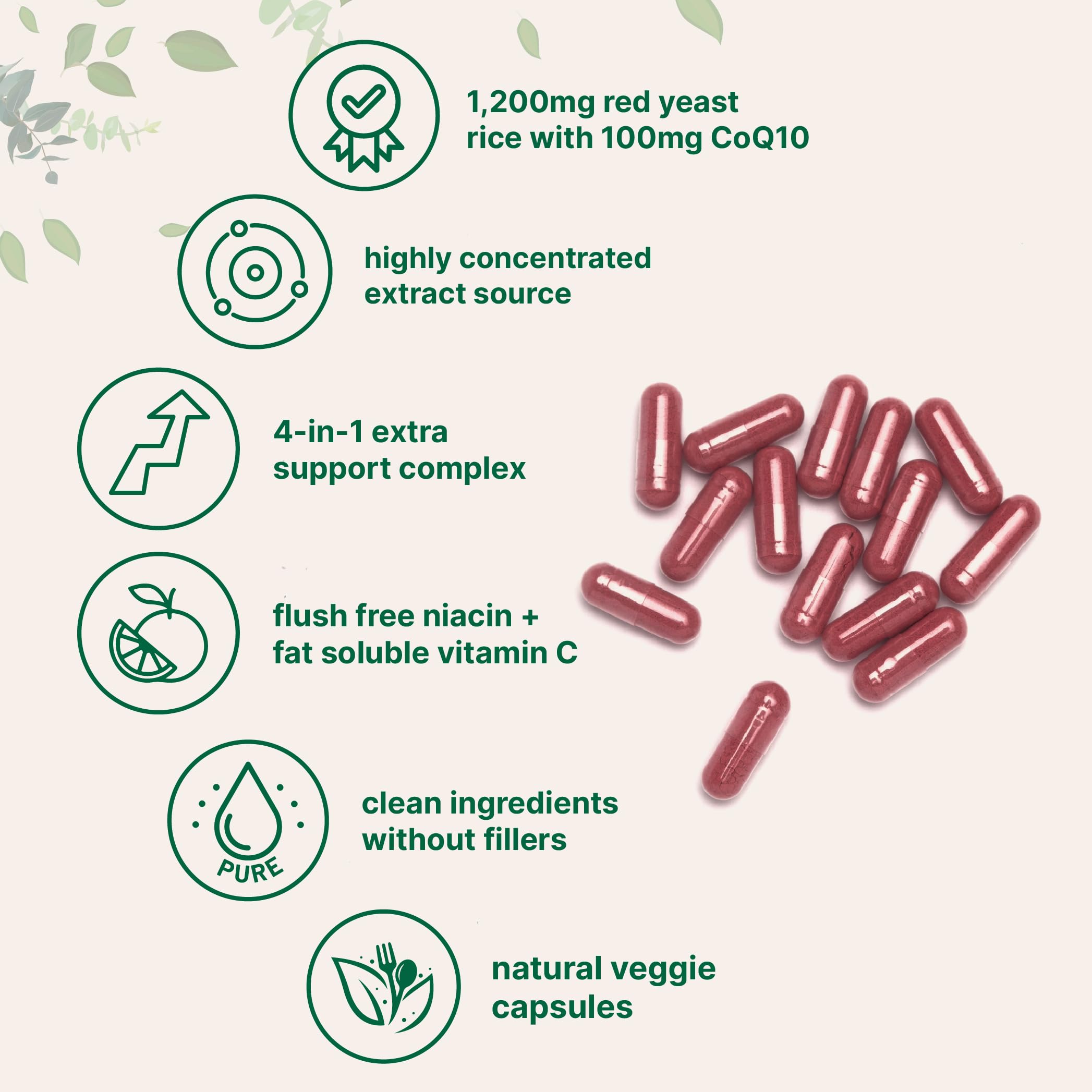 Micro Ingredients Red Yeast Rice with CoQ10 1200mg, 240 Veggie Capsules | Cholesterol Support & Heart Health Supplements* | 4-in-1 with Flush Free Niacin & Fat Soluble Vitamin C | Filler Free, Non-GMO — Amazon image 3