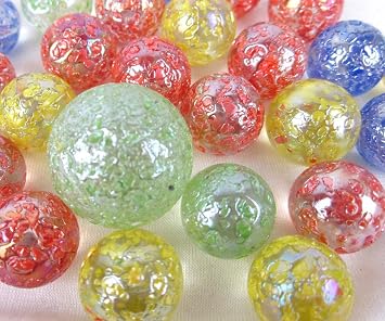 Big Game Toys25 Glass Marbles Rainbow Glitter Blue/Red/Green/Yellow Speckled Glitter Confetti Classic Style Game Pack 24 Player, 1 Shooter Decor/Vase Filler/Aquarium