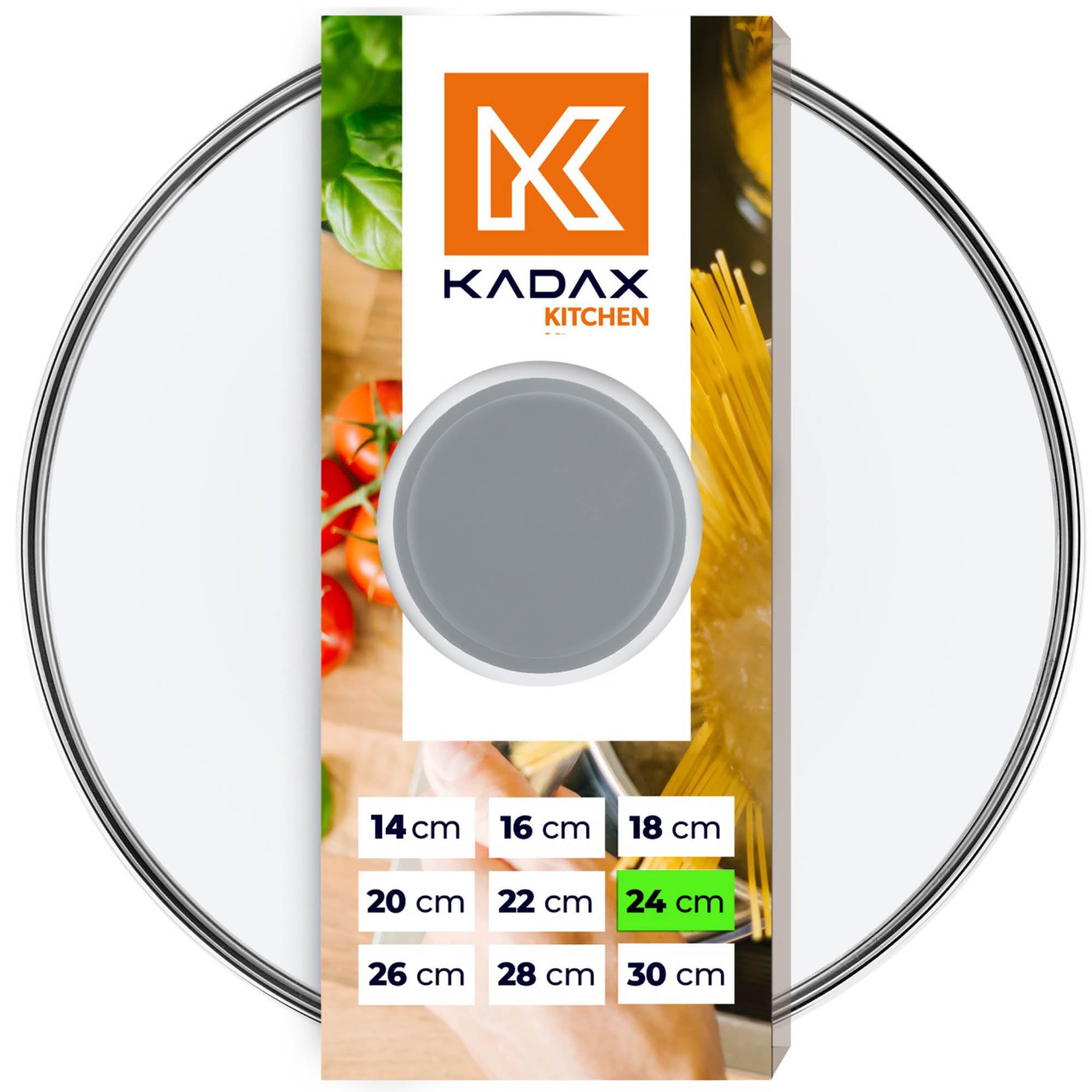 KADAX Glasdeckel mit Griff aus Silikon, hitzebeständiger Deckel für Topf ⌀14-30cm, Deckel mit Dampfloch, Universaldeckel in verschiedenen Größen, leichter Topfdeckel, rund (24cm, grau)