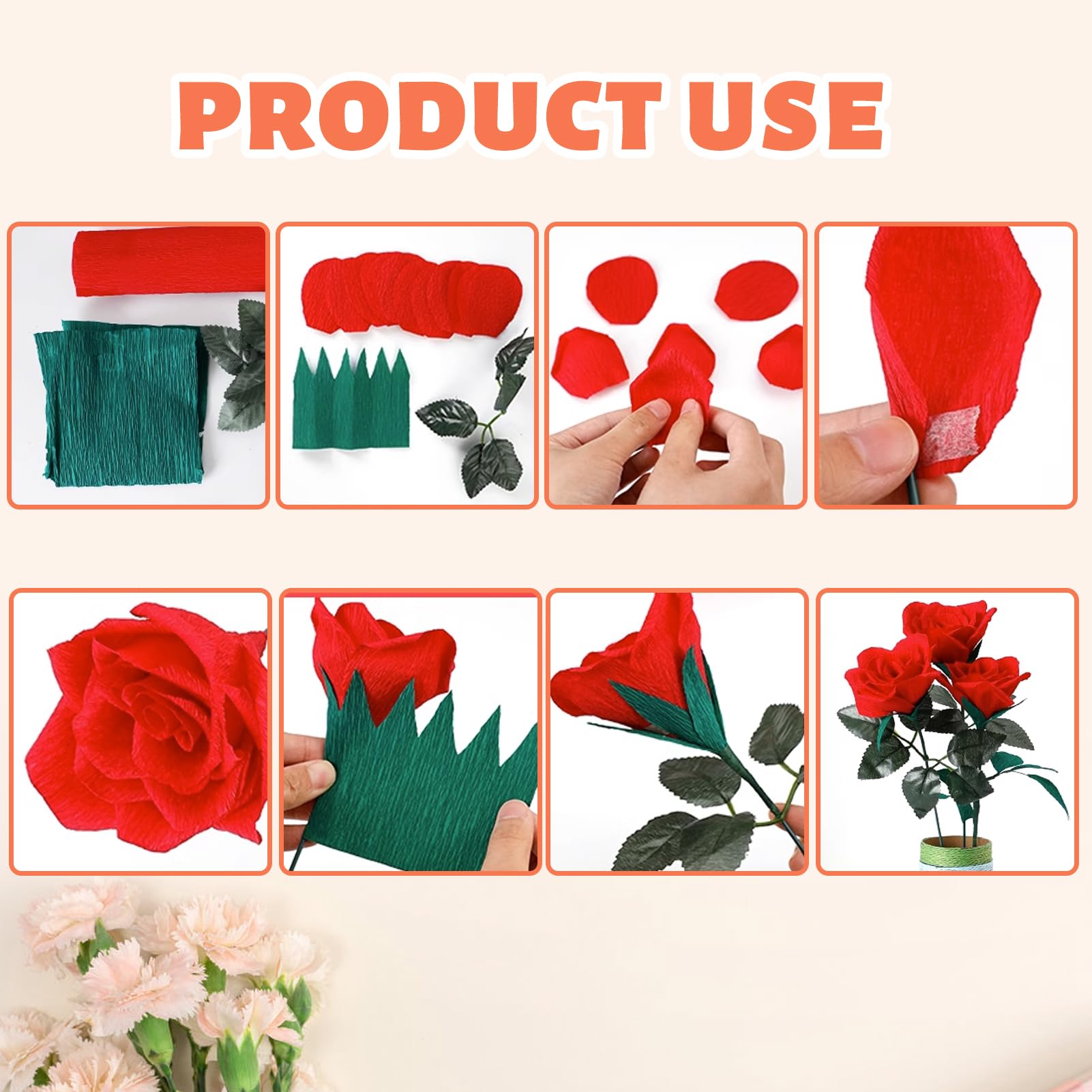 Cieovo Crepe Paper Flower DIY Kits, 12 Rolls Bright Colors Crepe Paper Rolls Floral Tape and 50 Green Floral Iron Wire for Wedding Festival Party Wreath Making Supplies DIY Flower Crafts