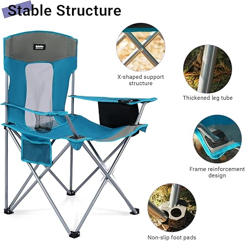 Miniatura 5 de Silla plegable de camping al aire libre, portátil, ligera, sillas plegables para campamento para adultos al aire libre con soporte para tazas, bolsa