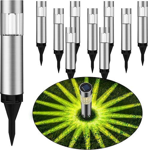 pearlstar Luces solares para exteriores, paquete de 10 luces solares impermeables de acero inoxidable, luz solar exterior para camino, camino,