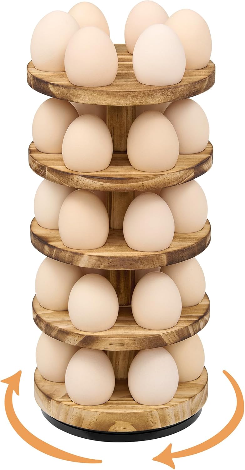 Wooden Fresh Egg Holder Countertop, 5 Layer Rotating Countertop Egg Holder for Fresh Eggs, Stackable with 30 Eggs for Countertop Kitchen, Pine