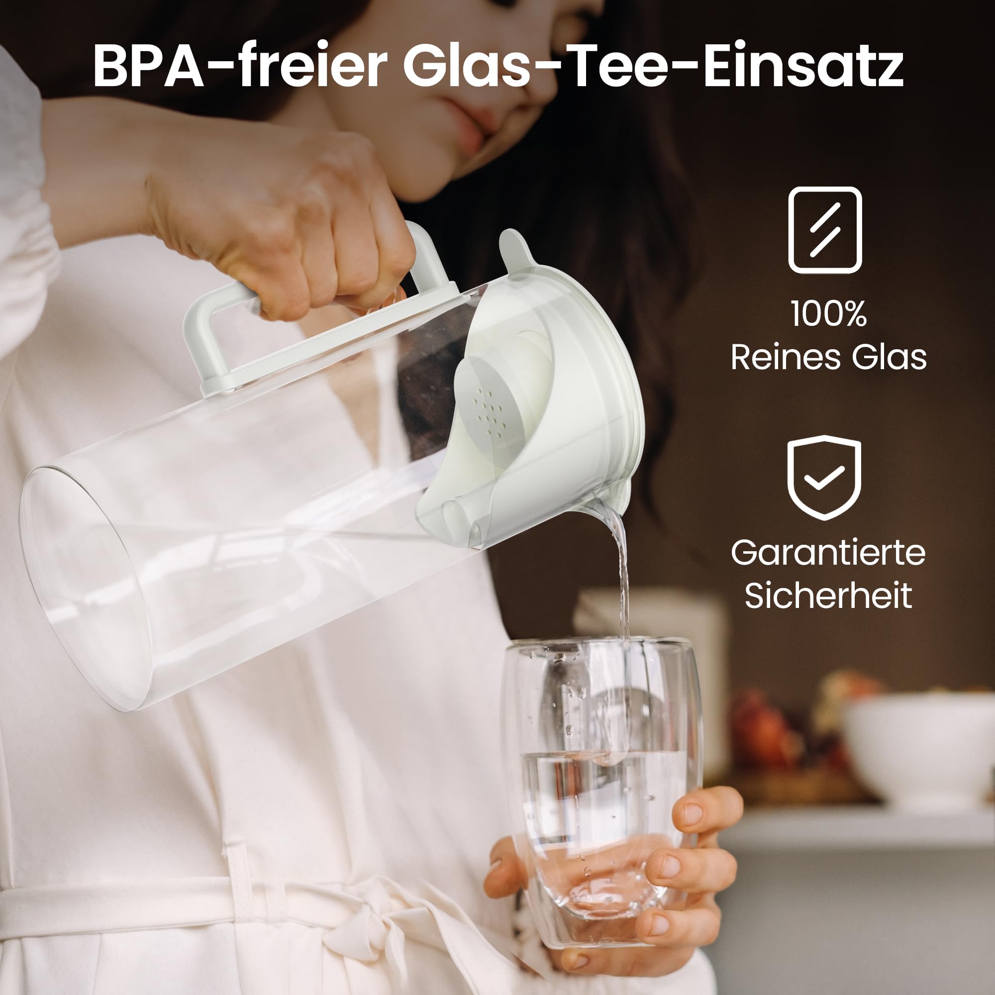 Ecoviva MATE 3 Contenitore per Acqua in Vetro, Rifornimento Automatico a Sensori, Capienza 1200mL, Vetro Borosilicato BPA Free, Compatibile con Filtro Remineralizzante
