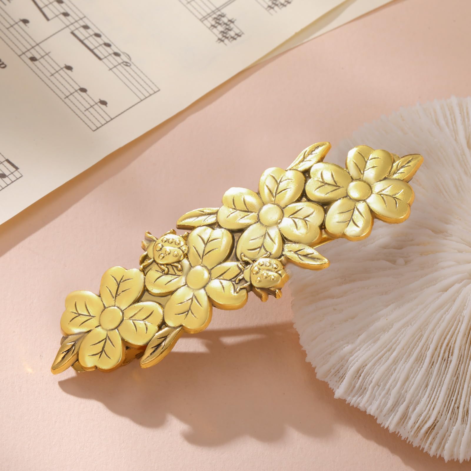 Dreamtimes Clover Lucky Hair Pins Ladybug Hair Clips Animals Hair Clips Ladybird Insect Hair Clip Hair Accessories Vintage Large Hand Crafted Metal Barrettes French Hair Clip for Women (Gold) - Image 2