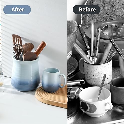 Miniatura 6 de Hasense Organizador de utensilios de cerámica para encimera, soporte extra grande de utensilios de cocina de 7.1 pulgadas, organizador de utensilios