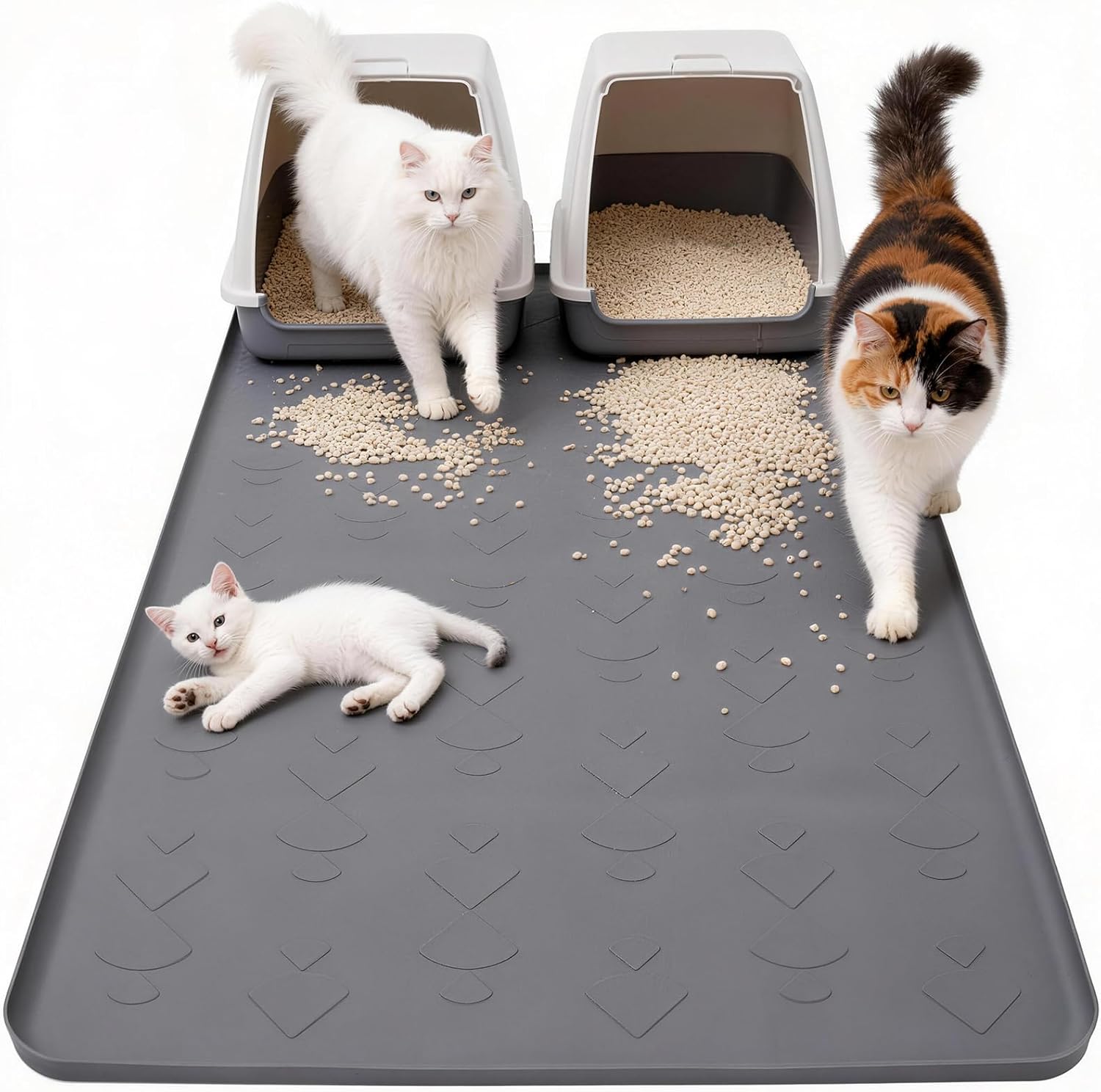 Extra Large Cat Litter Box Mat, Size 40" x 28" Silicone Mat Litter Trapping Mat for Scatter Control on Kitty Paws for Floor, Waterproof/Urineproof Pad for Indoor Cats, Easy to Clean