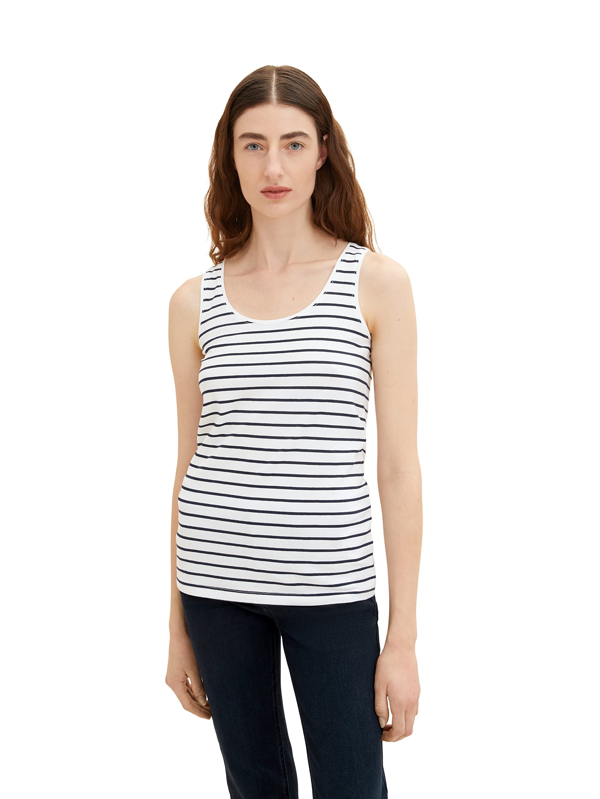 TOM TAILOR Ladies Top 1036260, 32082 - Offwhite Navy Stripe, 2X-Small