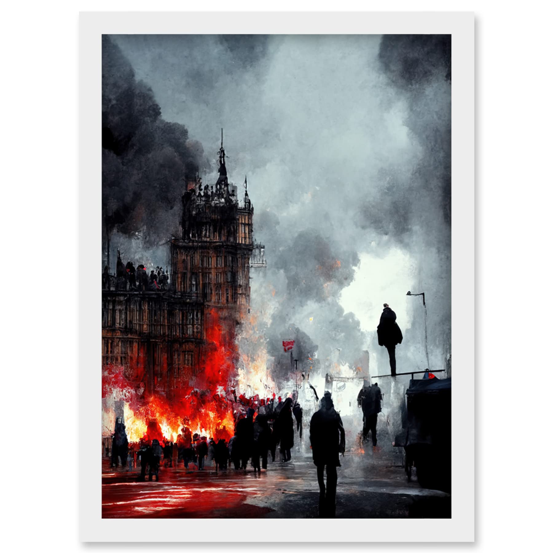 Anarchy Civil Unrest Punk Rioting UK Houses Parliament Framed Wall Art Print A4